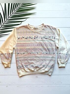 Vintage BLAST Petites Cream Floral Geometric Print Sweatshirt – Size M
